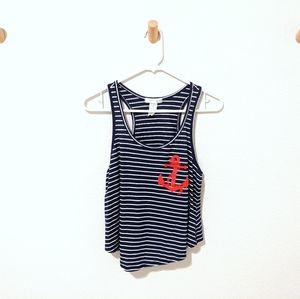 Navy Striped Nautical Cropped Racerback Tank Top